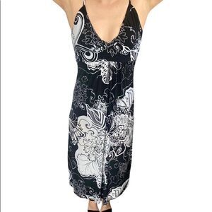 BCBGeneration Floral Spaghetti Adjustable Strap Dress Women XS Black White AN026